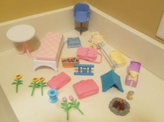 Mattel Vintage Barbie Doll Furniture 1998 Doll House Table Chairs Flowers Tent