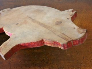 Antique Vintage Pa 16 " Old Wooden Pig Bread Cutting Board Prim Edge Red Paint