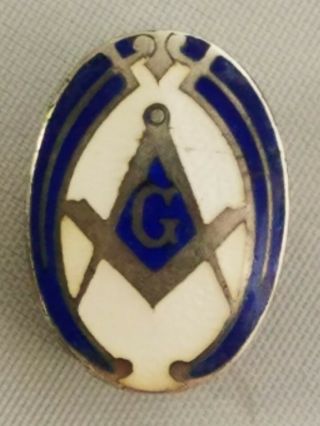 Vintage Masonic Tie Clip / Lapel Clip - Blue & White Enamel