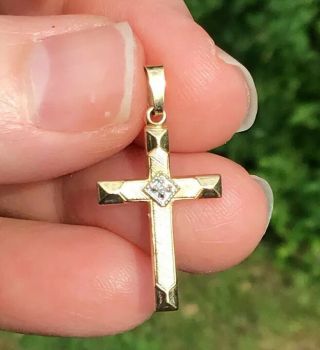 Vintage Antique Solid 14k Gold Religious Diamond Jesus Cross Pendant 1 "