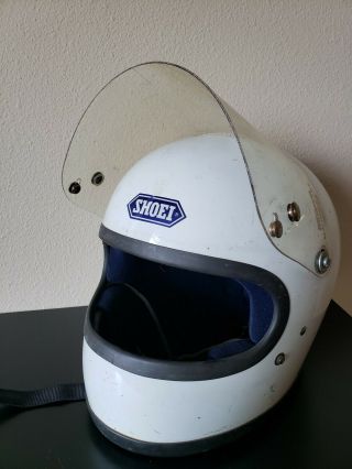 Vintage 1970 Shoei S12 Motorcycle Full Face Helmet Large White As - Is Some Wear