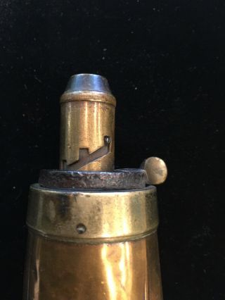 Vintage Antique Copper Brass Gun Powder Horn Flask Case High Relief Shell 7 1/2” 4