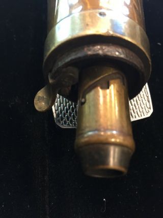 Vintage Antique Copper Brass Gun Powder Horn Flask Case High Relief Shell 7 1/2” 5