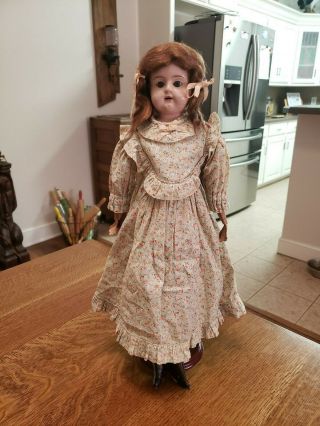 18 " German Minerva Tin Head Doll W/ Sleep Eyes,  Wig And Commercial Body