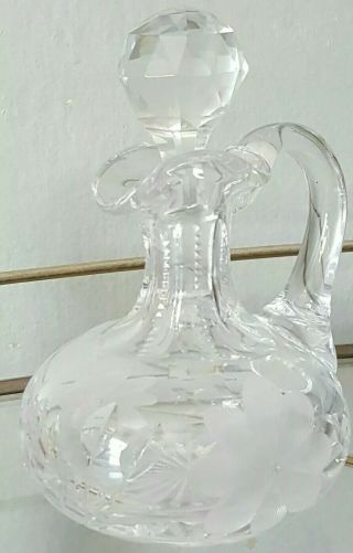 Vintage Antique Cut Crystal Glass Oil/ Vinegar Cruet Decanter 6” Rare Floral