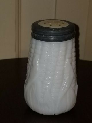Antique Maize Corn Husk Milk Glass Salt Shaker Celluloid Metal