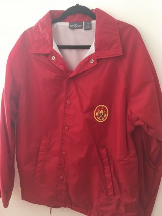 Bsa Boy Scouts Of America Red Nylon ‘coach Style’ Jacket Size L