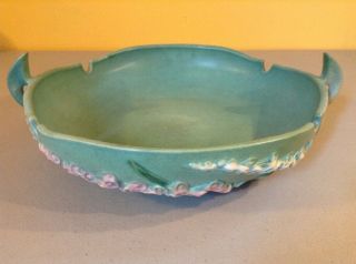 Vintage Antique Roseville Art Pottery - Foxglove 422 - 10 " Green Large Handled Bowl