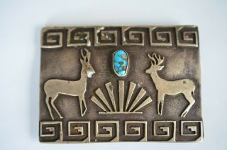Antique Sterling Silver Belt Buckle With Turquoise