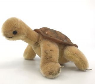 Steiff Slo Turtle Mohair Plush Rubber Shell 14cm 5.  5in Id Button 1960s Vintage