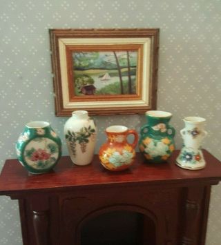 Dollhouse miniature vintage hand painted Japanese porcelain vase,  signed 3