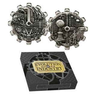 2018 Tuvalu $1 Evolution of Industry,  Antiqued Gear - Shaped 2 - Coin Set 1oz silver 2