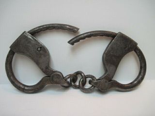 Antique Pair 19th Century Patent Marked Hand Forged Handcuffs - No Key