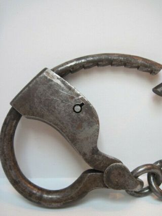Antique Pair 19th Century Patent Marked Hand Forged Handcuffs - No Key 3