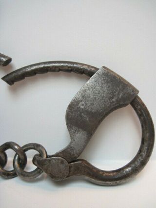 Antique Pair 19th Century Patent Marked Hand Forged Handcuffs - No Key 4