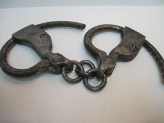 Antique Pair 19th Century Patent Marked Hand Forged Handcuffs - No Key 6