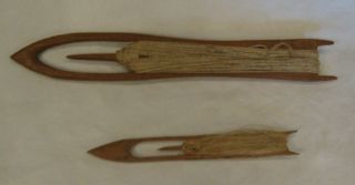 2 Vintage Wooden Fish Net Mending Needles With String