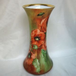 Antique D&c Delinieres Limoges China Porcelain 11.  25 " Vase Hand Painted Poppies