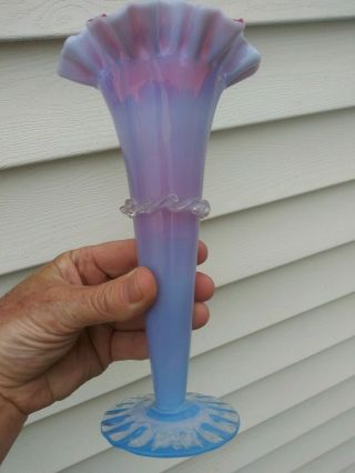 Antique Fenton Tiffany Stuban Art Glass Vase Cranberry Purple Blue U Mus C