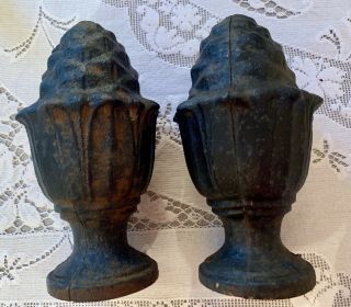 Vintage Pair Cast Iron Pineapple Finials - Great Find For Indoor/outdoor Decor