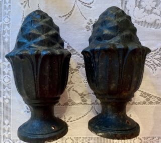 VINTAGE PAIR CAST IRON PINEAPPLE FINIALS - Great Find for Indoor/Outdoor Decor 2