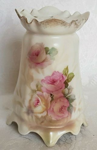 Antique Rs Prussia Footed Pin Holder,  Pink Roses,  Iridescent &gold Trim