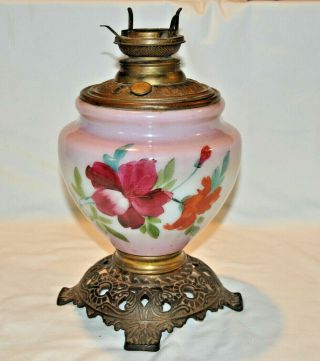 Vintage Antique Victorian Hand Painted Floral Parlor Oil Table Lamp