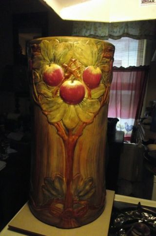 Antique Weller Art Pottery Baldin Apple Umbrella Stand Repaired