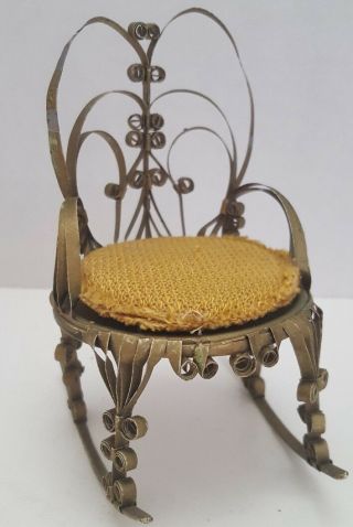 Antique Handmade Doll Rocking Chair Ornate Gold 4 1/5 " H