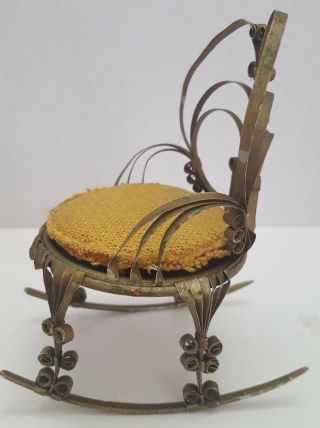 Antique Handmade Doll Rocking Chair Ornate Gold 4 1/5 