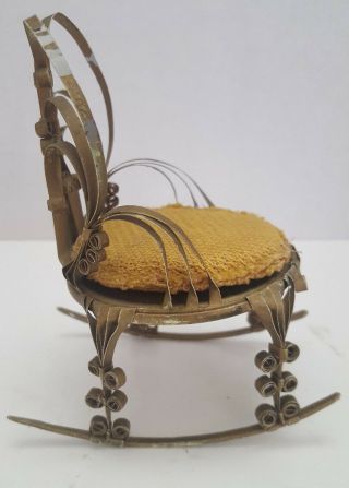 Antique Handmade Doll Rocking Chair Ornate Gold 4 1/5 