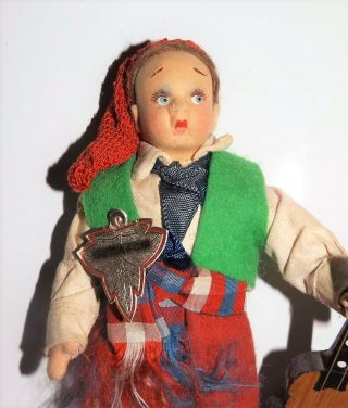 Vintage Italian Felt Doll Boy W/ Googly Eyes & Guitar Souvenir Of Campania Italy