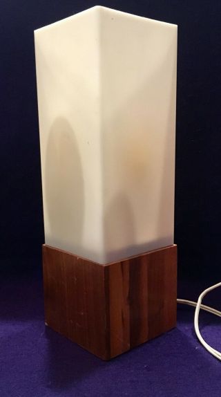 Vintage MID - CENTURY MODERN TEAK CUBE ACCENT LAMP Danish MCM 2