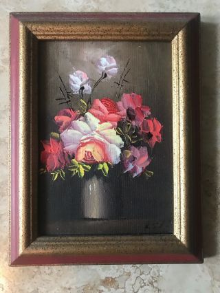 Vintage 1960 " S Floral Oil Painting Red Roses Gold/burgandy Frame