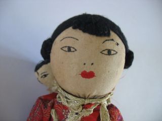 Vintage Chinese Cloth Doll in Traditional Costume w/ Baby on Back Oriental China 2