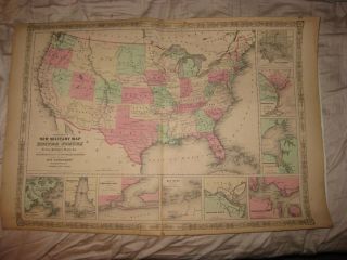 Antique 1861 United States Johnson Civil War Military Map Washington Dc Texas Nr
