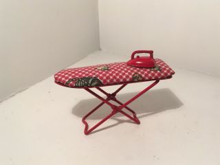 Vintage Dollhouse Miniatures Red Metal Ironing Board & Iron 17