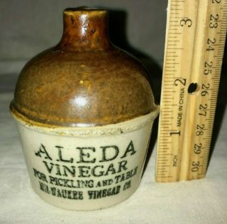 Antique Aleda Vinegar Milwaukee Wi Red Wing Stoneware Mini Jug Pickling Crock
