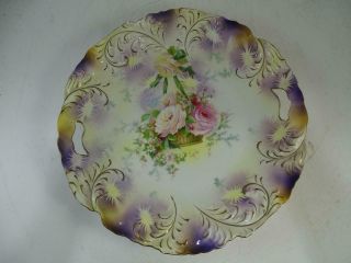 Antique Rs Prussia Closed Handle Porcelain Plate Dish Rose Flower Vintage Signed