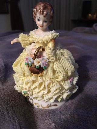 Antique Irish Dresden Porcelain And Lace Figurine " Dorothea " 4.  5 Inches Tall