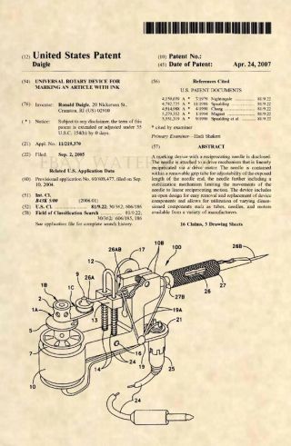 Official Tattoo Machine Us Patent Art Print - Tattooist Gun Vintage Antique 505