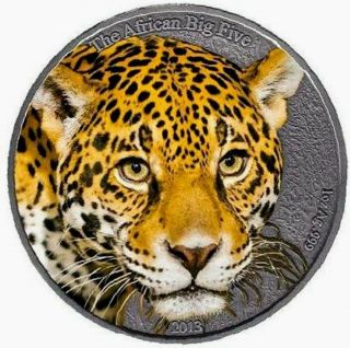 2013 Cameroon Leopard African Big Five 1oz.  999 Silver Colorized/antique Finish