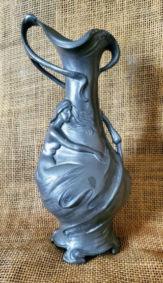 Art Nouveau Maiden Pewter Antique Vase By Imperial Zinn B&g 6420