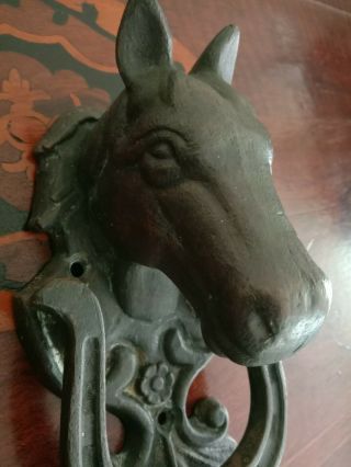 Vintage Horse Door Knocker With Lucky Horse Shoe Clapper In Solid Cast Iron