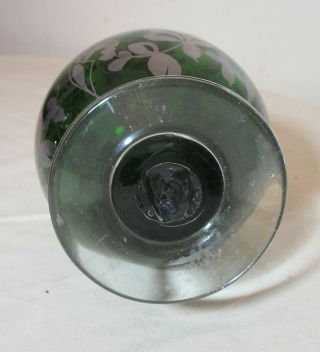 antique hand blown green art glass sterling silver overplay floral bud vase 8