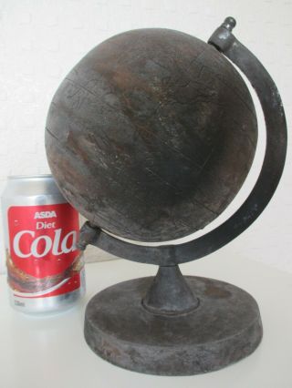 Unusual Distressed Weathered Metal Spinning Globe - World Atlas Etc (22cm)