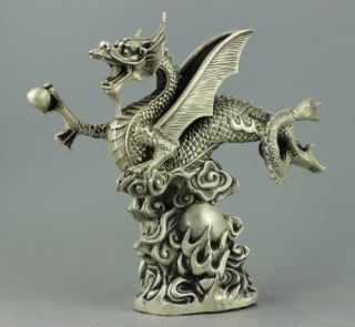 Collectible Decorated Handwork Tibet Silver Fly Dragon Statue E02