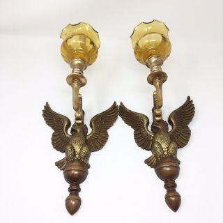 Syroco Wooden Eagle Sconces Mid Century Modern Mcm Brass Candle Holder 1960’s
