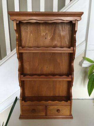 Vintage Wooden Display Shelf Spice Rack 3 Tier 2 Drawers 22 "