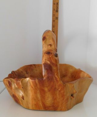 Large Burl Wood Basket Hand Carved 12 " X 10 " Wooden Tree Trunk Root Knobby Bowl